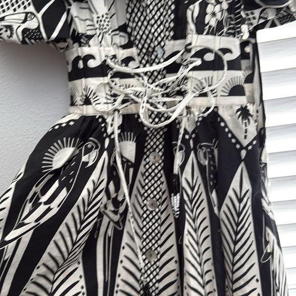 FARM Rio Black and White Tiered Ruffled Midi Sundress - Picture 7 of 8